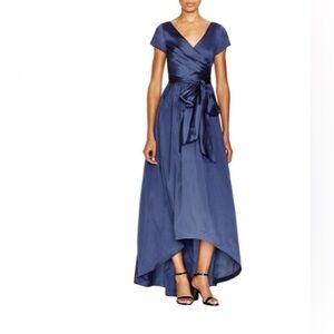 Adrianna Papell |  NWT Navy Hi-low gown. Cap sleeves. Sash size 10